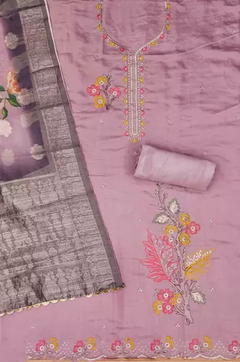 Onion Roman silk blend Chanderi Unstitched Dress Material