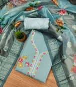 Sky Blue Roman silk blend Chanderi Unstitched Dress Material