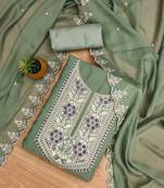 Green Georgette Embroidered Unstitched Dress Material