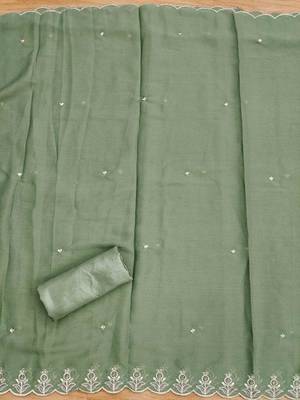 Green Georgette Embroidered Unstitched Dress Material 4