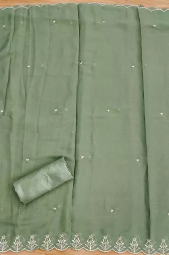 Green Georgette Embroidered Unstitched Dress Material