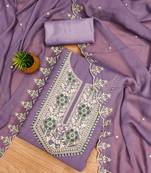Lavender Georgette Embroidered Unstitched Dress Material