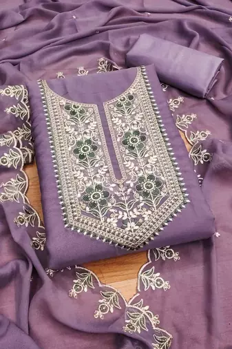 Lavender Georgette Embroidered Unstitched Dress Material
