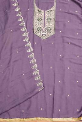 Lavender Georgette Embroidered Unstitched Dress Material 3