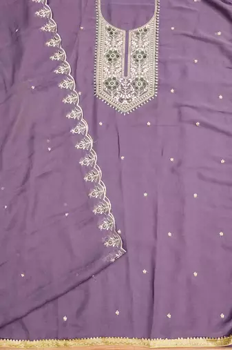 Lavender Georgette Embroidered Unstitched Dress Material