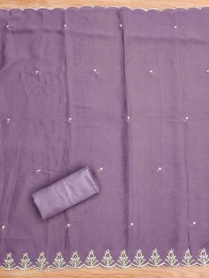 Lavender Georgette Embroidered Unstitched Dress Material 4