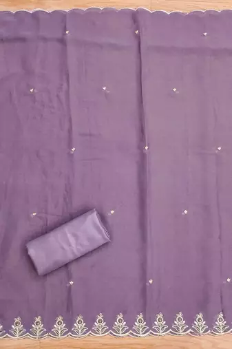 Lavender Georgette Embroidered Unstitched Dress Material