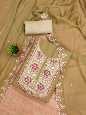 Mustard Georgette Embroidered Unstitched Dress Material 1