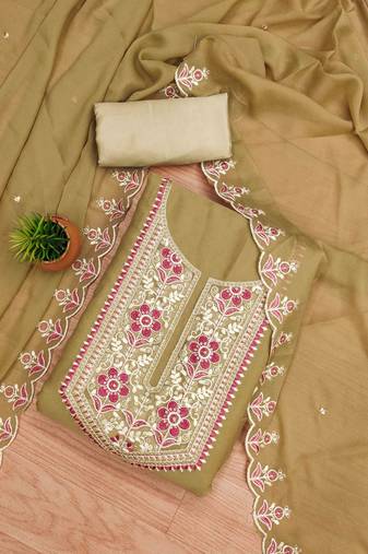 Mustard Georgette Embroidered Unstitched Dress Material