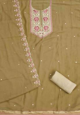 Mustard Georgette Embroidered Unstitched Dress Material 3