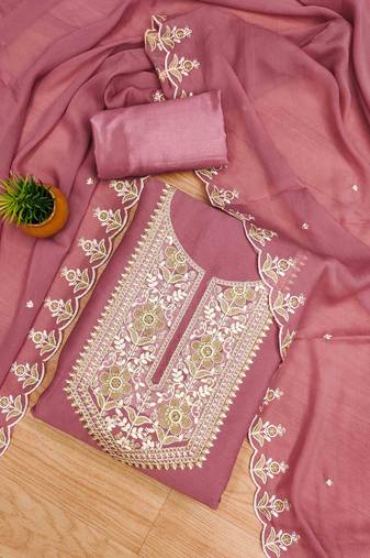 Onion Georgette Embroidered Unstitched Dress Material