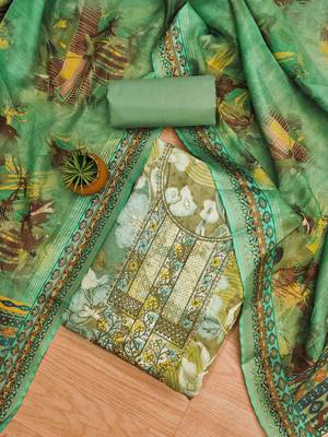 Green Modal Foil Printed Unstitched Dress Material 1