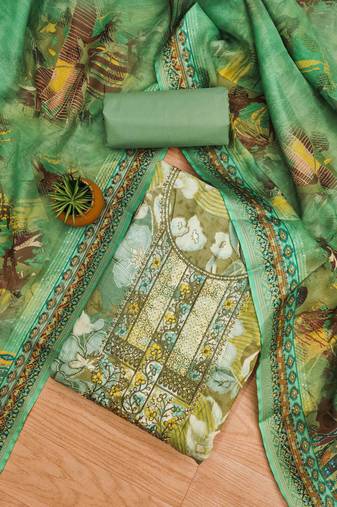 Green Modal Foil Printed Unstitched Dress Material