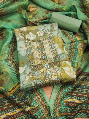 Green Modal Foil Printed Unstitched Dress Material 2