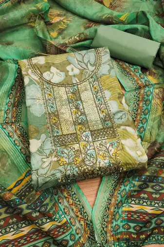 Green Modal Foil Printed Unstitched Dress Material