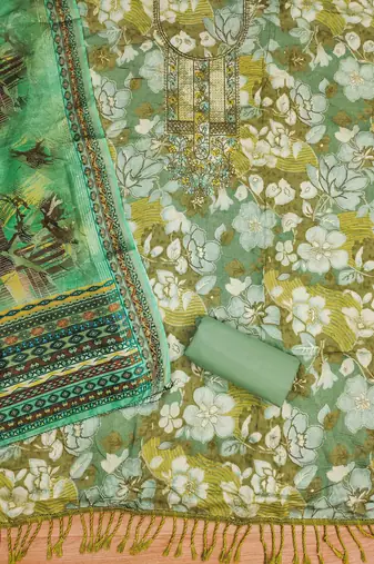 Green Modal Foil Printed Unstitched Dress Material