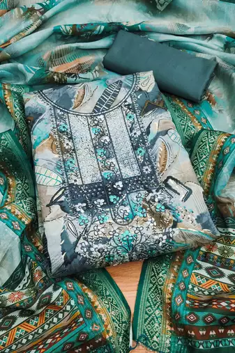 Grey Modal Foil Printed Unstitched Dress Material