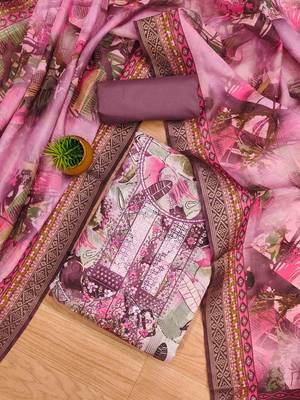Lavender Modal Foil Printed Unstitched Dress Material 1