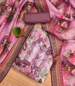 Lavender Modal Foil Printed Unstitched Dress Material