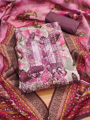 Lavender Modal Foil Printed Unstitched Dress Material 2