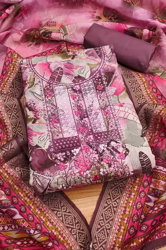Lavender Modal Foil Printed Unstitched Dress Material