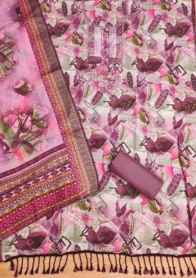 Lavender Modal Foil Printed Unstitched Dress Material 3