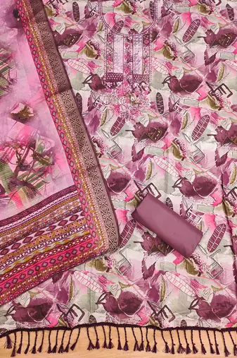 Lavender Modal Foil Printed Unstitched Dress Material