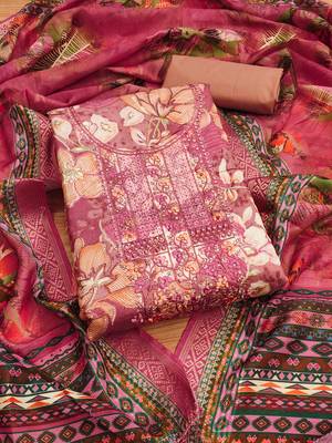 Peach Modal Foil Printed Unstitched Dress Material 2