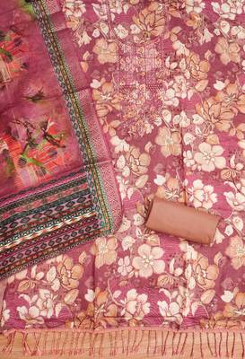 Peach Modal Foil Printed Unstitched Dress Material 3