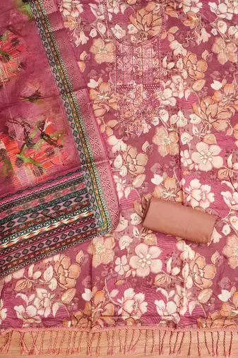 Peach Modal Foil Printed Unstitched Dress Material