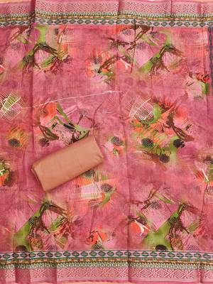 Peach Modal Foil Printed Unstitched Dress Material 4