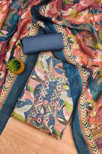 Blue Modal Foil Printed Unstitched Dress Material