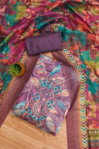 Lavender Modal Foil Printed Unstitched Dress Material