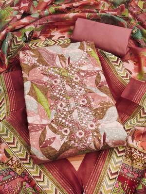Peach Modal Foil Printed Unstitched Dress Material 2