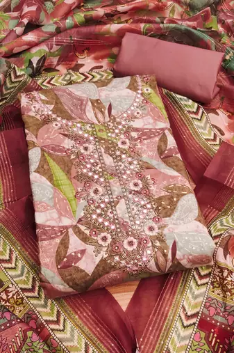 Peach Modal Foil Printed Unstitched Dress Material