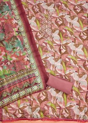 Peach Modal Foil Printed Unstitched Dress Material 3