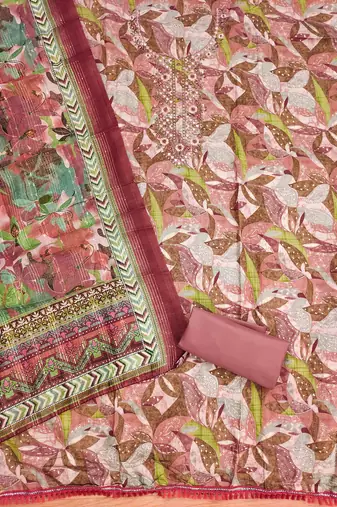 Peach Modal Foil Printed Unstitched Dress Material
