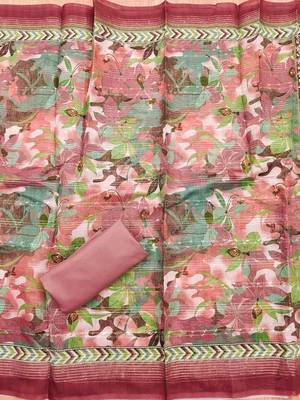 Peach Modal Foil Printed Unstitched Dress Material 4