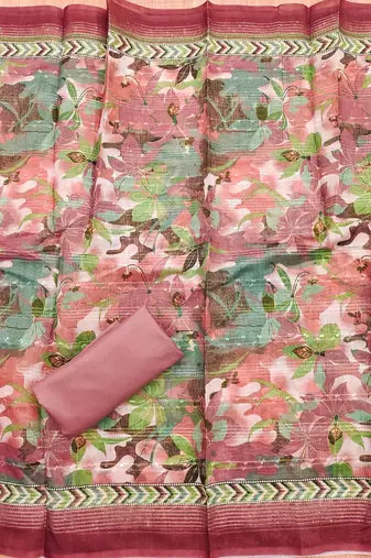 Peach Modal Foil Printed Unstitched Dress Material