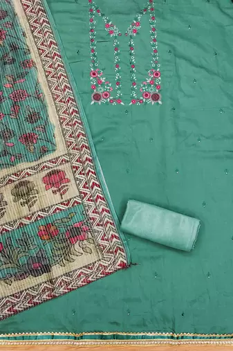 Blue Roman silk blend Chanderi Unstitched Dress Material