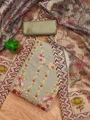 Grey Roman silk blend Chanderi Unstitched Dress Material 1