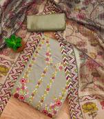 Grey Roman silk blend Chanderi Unstitched Dress Material