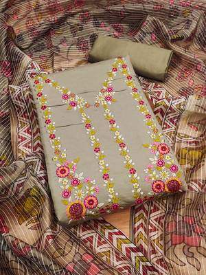 Grey Roman silk blend Chanderi Unstitched Dress Material 2