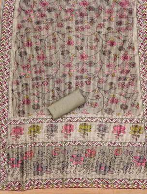 Grey Roman silk blend Chanderi Unstitched Dress Material 4
