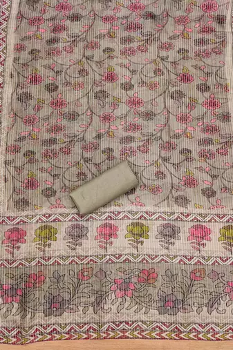 Grey Roman silk blend Chanderi Unstitched Dress Material