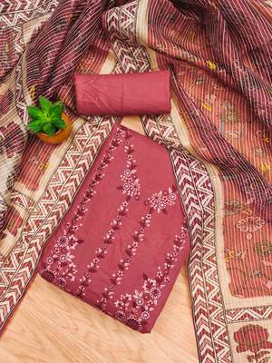 Pink Roman silk blend Chanderi Unstitched Dress Material 1