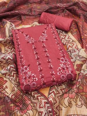 Pink Roman silk blend Chanderi Unstitched Dress Material 2