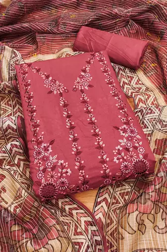 Pink Roman silk blend Chanderi Unstitched Dress Material