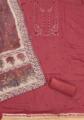 Pink Roman silk blend Chanderi Unstitched Dress Material 3