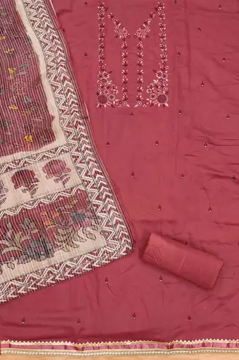 Pink Roman silk blend Chanderi Unstitched Dress Material